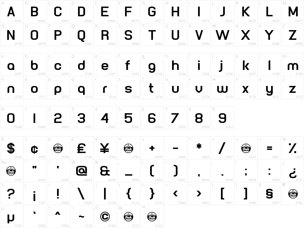 Chavelite Character Map