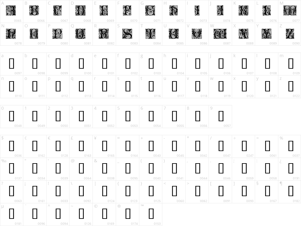 Cheshire Initials Character Map