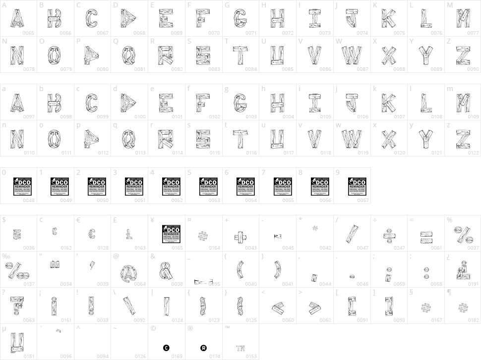Chestnut Splinters Character Map