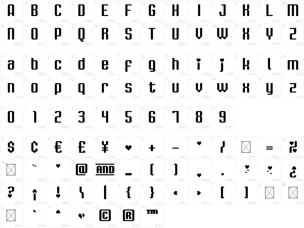 Chiptune Valentine Character Map