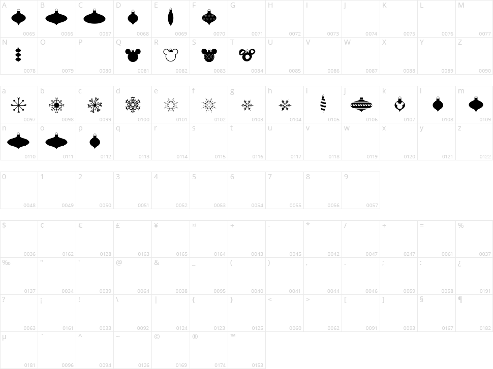 Christmas Mouse Character Map