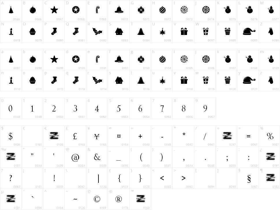 Christmas Shapes Character Map