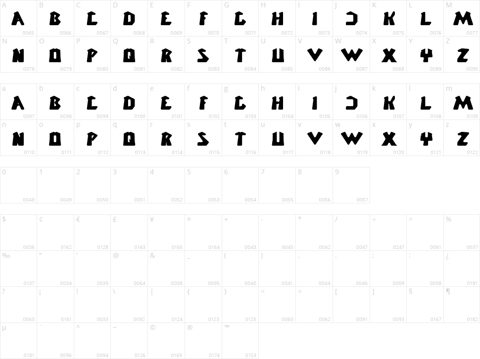 Chunky Bar Character Map