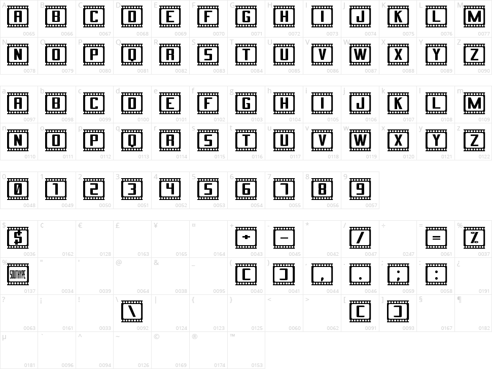 Cinema ST Character Map