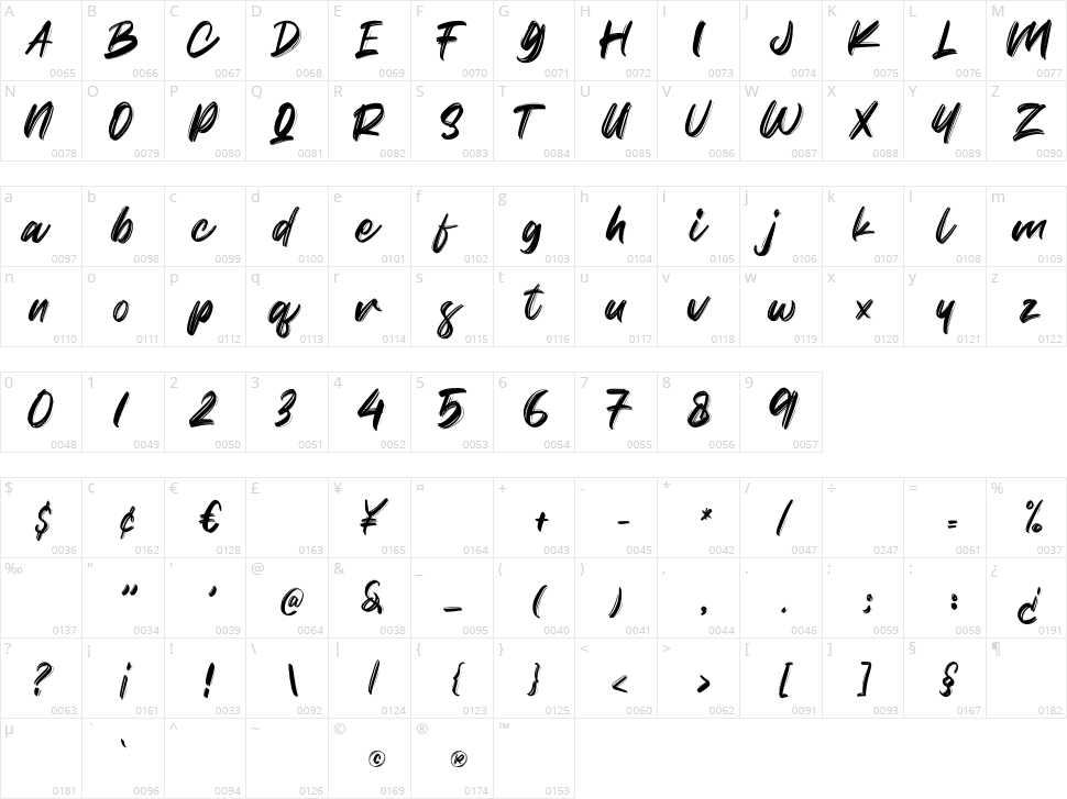 Citizen Brush Character Map