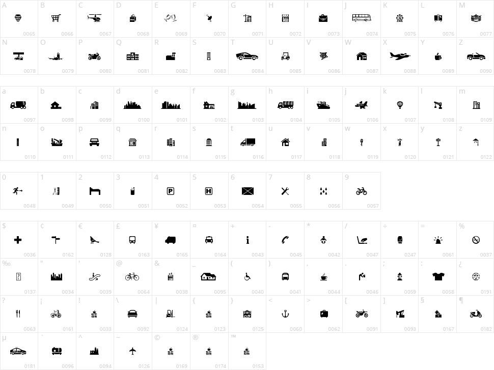 City Icons Character Map