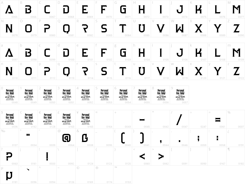 Clarraph Character Map