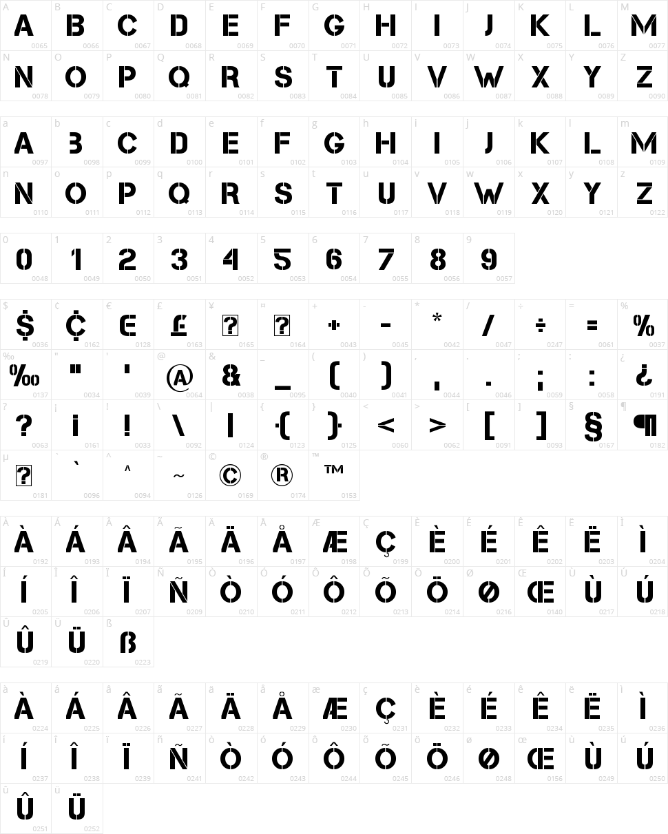 Cleanwork Character Map