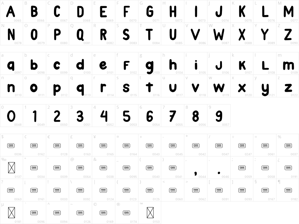 Coming Sans Character Map