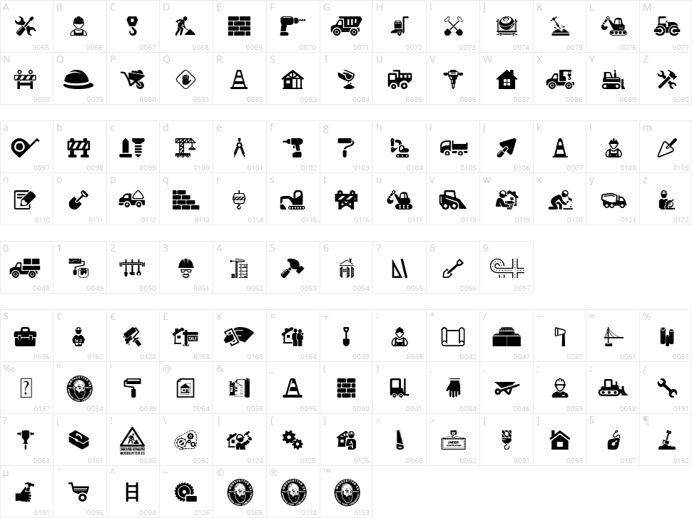 Construction Icons Character Map