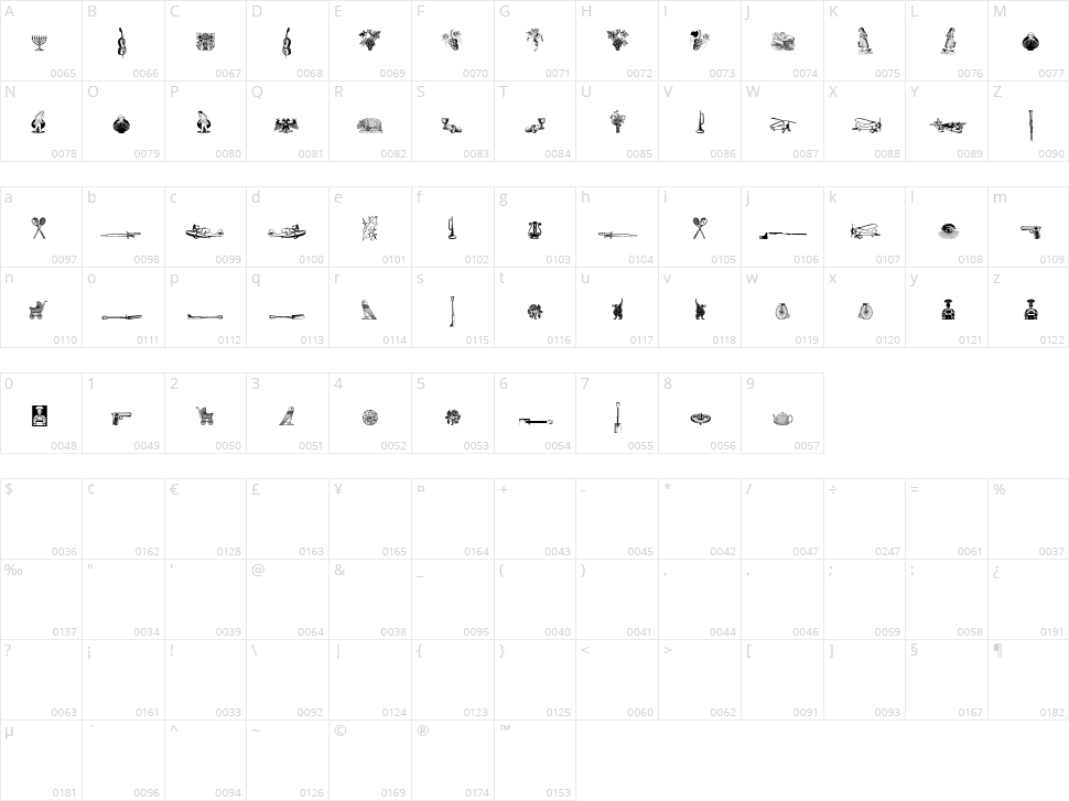 Cornucopia od Dingbats Six Character Map