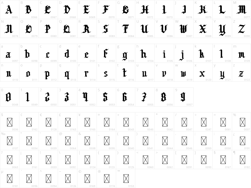 Corogh Gorge - Blackletter Font Character Map