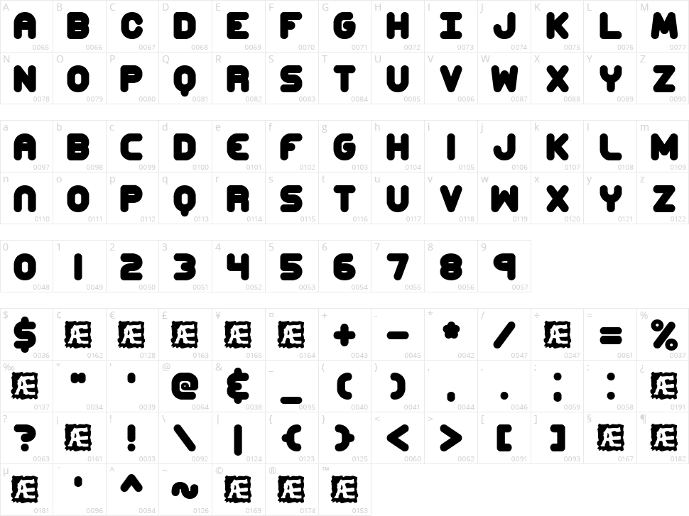 Corpulent Caps Character Map