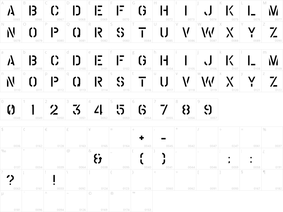 Coutline Character Map