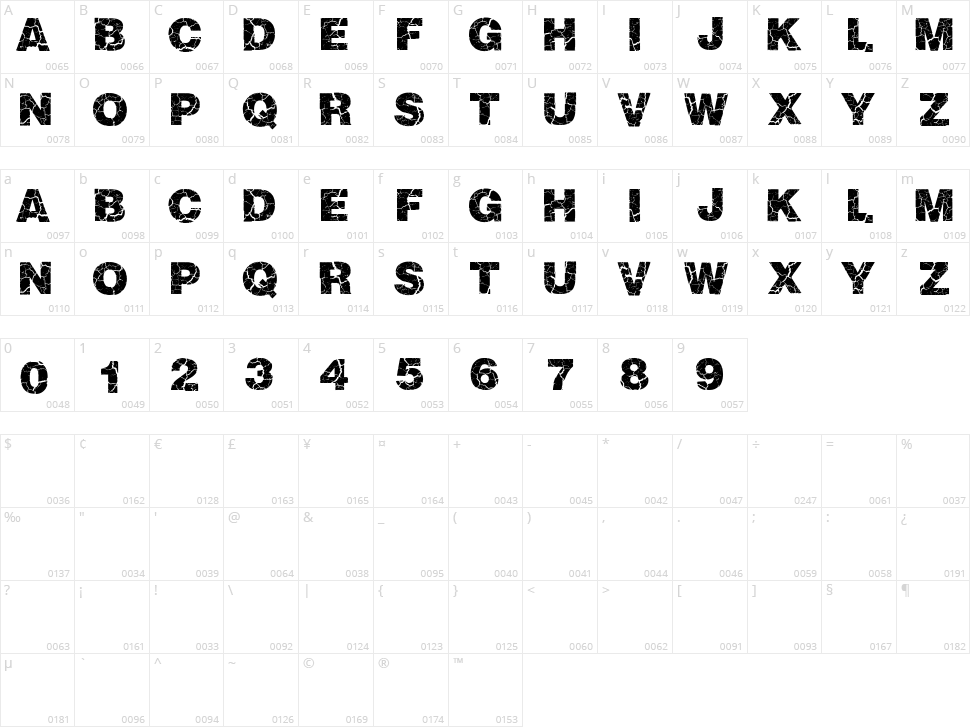 Crackvetica Character Map