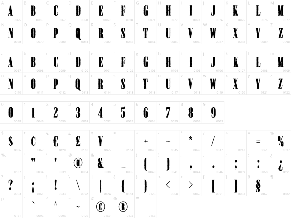 Cralter Serif Character Map