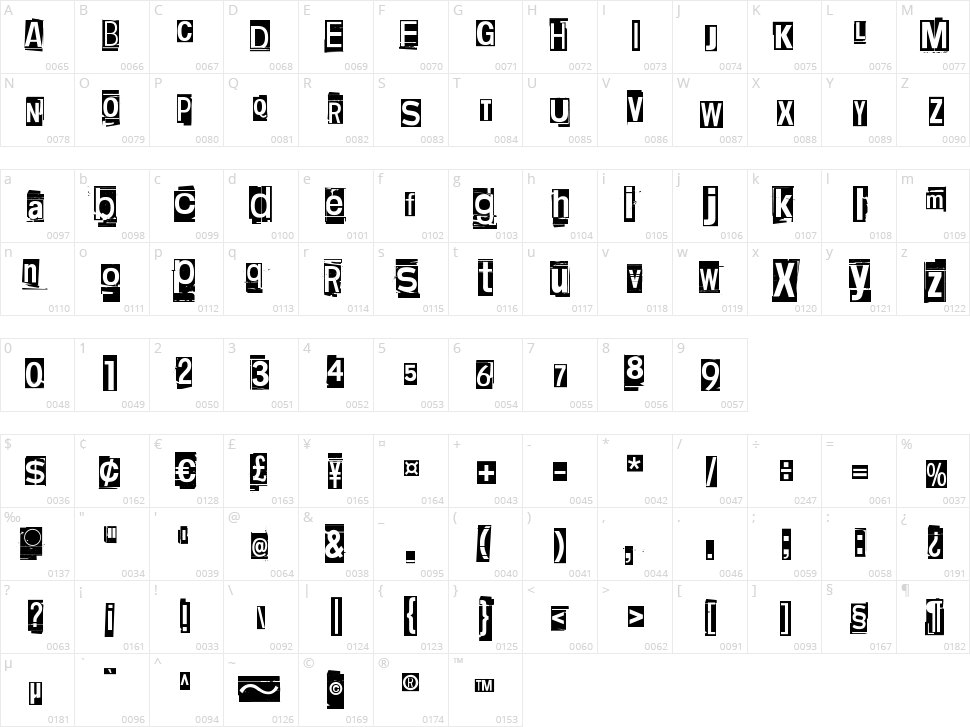 Crash! Bang! Zipdap! Character Map