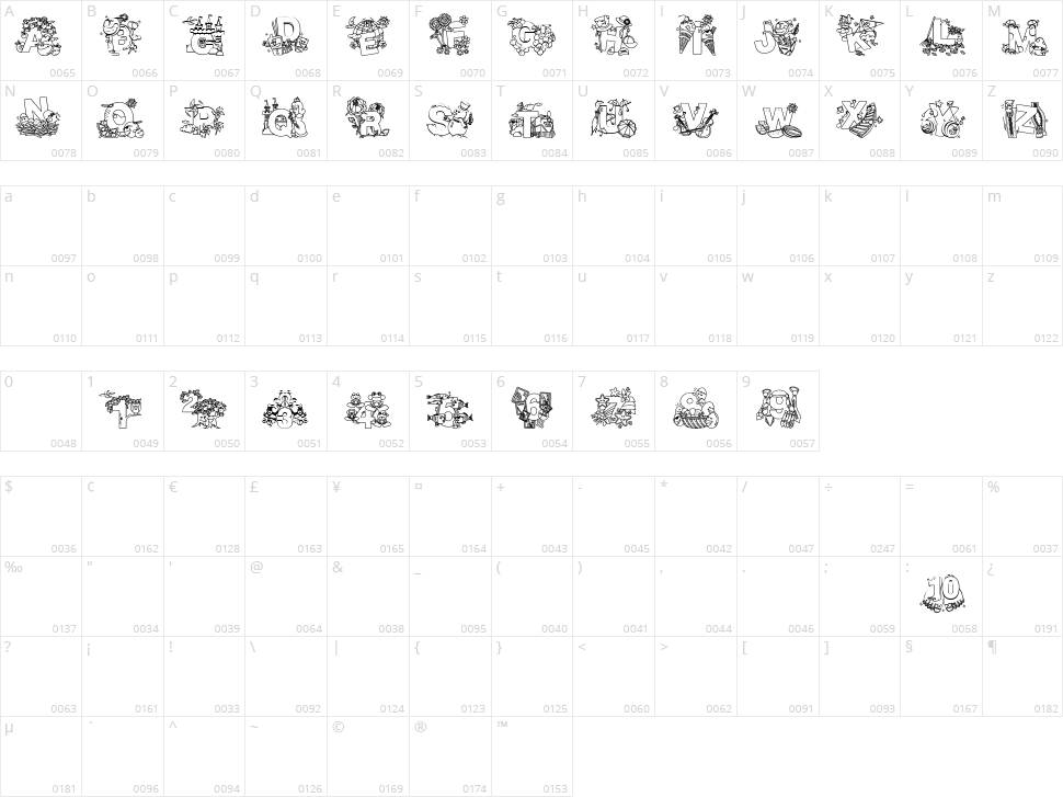 Crayola Kiddy Font Character Map