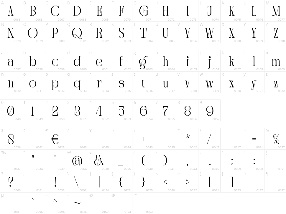 Crescent Slim Character Map