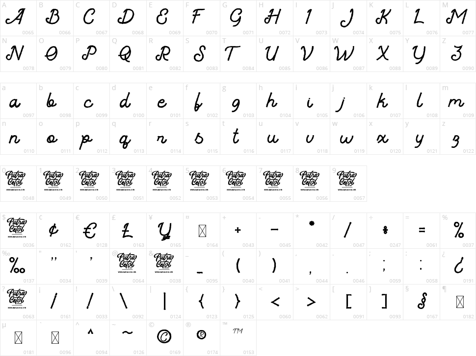 Cristaloak Character Map