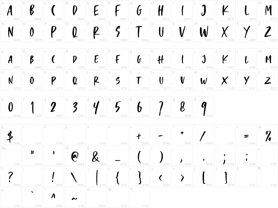 Crooked Hooks Character Map