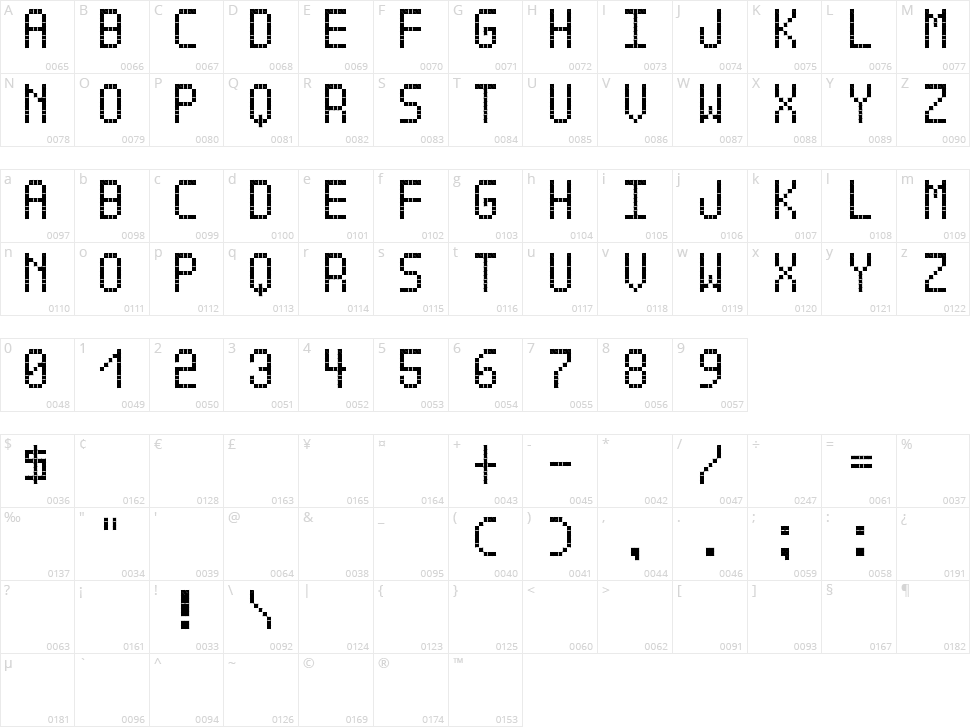 Cross Led Bold TFB Character Map