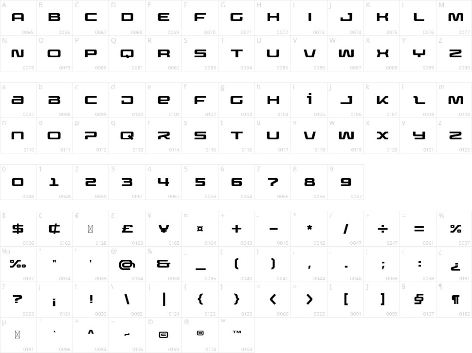 Crossfly Character Map