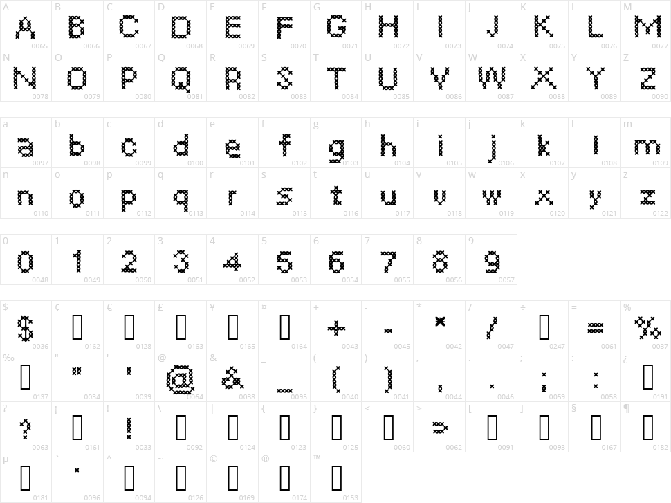 Cross Sew Character Map