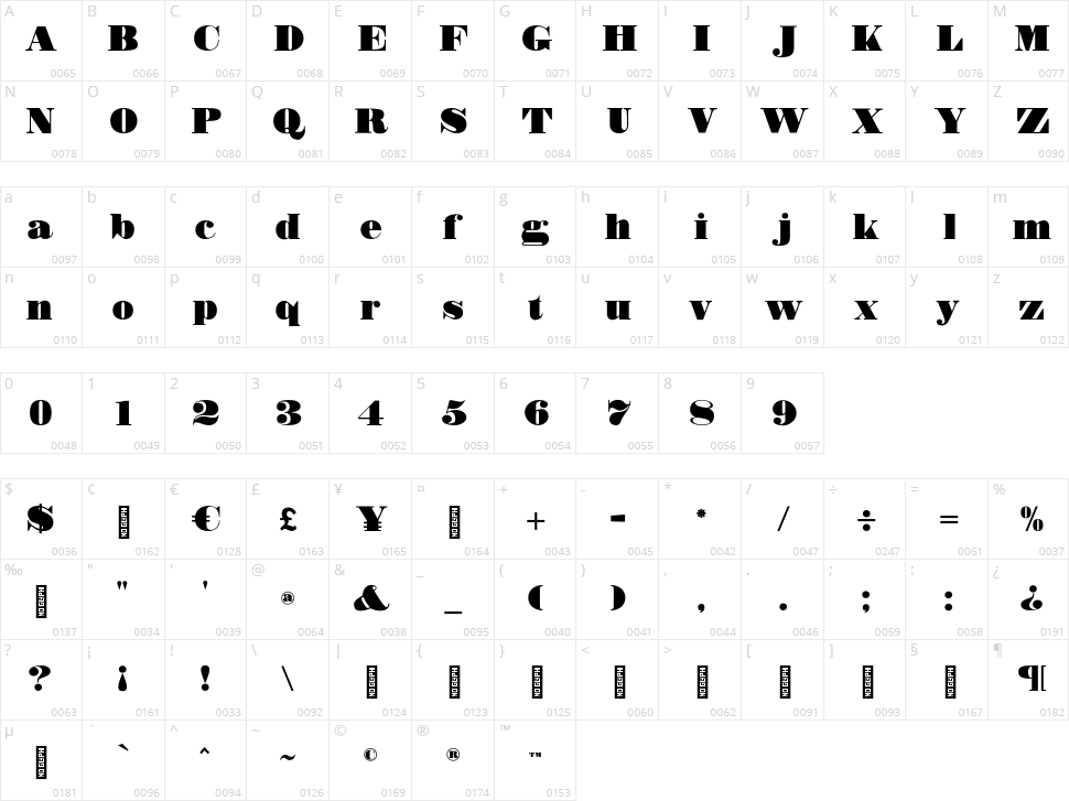 Crozier Black CF Character Map