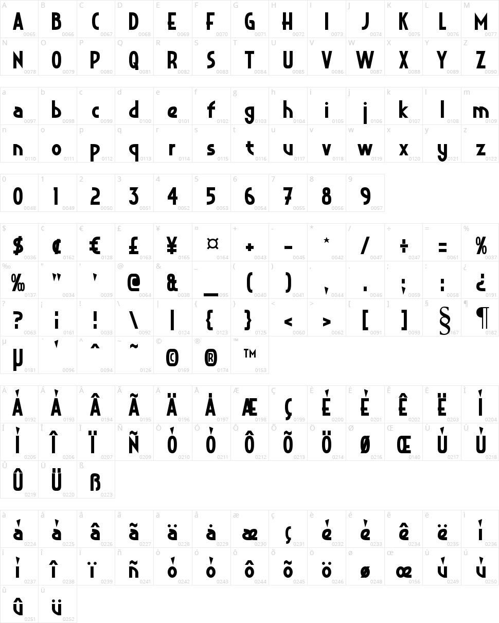 Crystal Deco Character Map