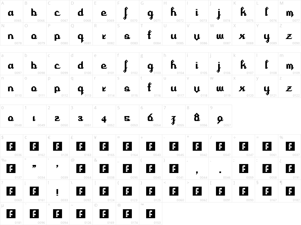 Cursivertex Character Map
