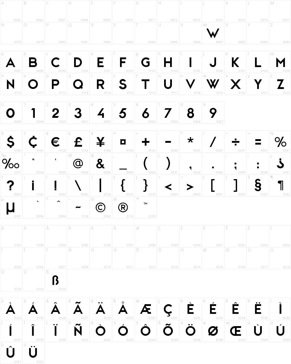 CWG Sans Character Map