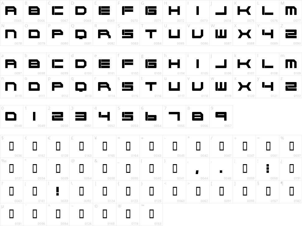 Cyborg 45 Character Map