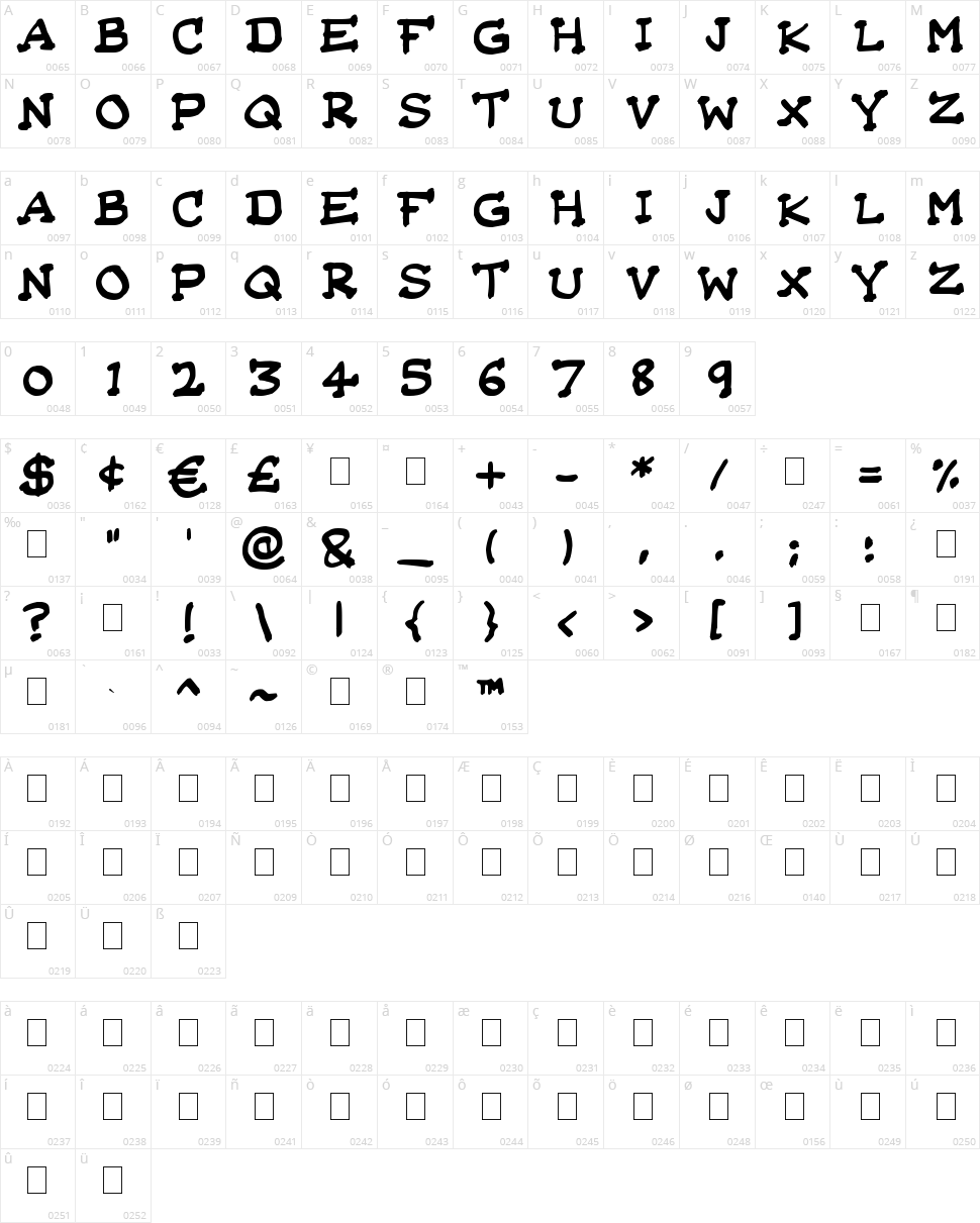 Da Serif Kid Character Map