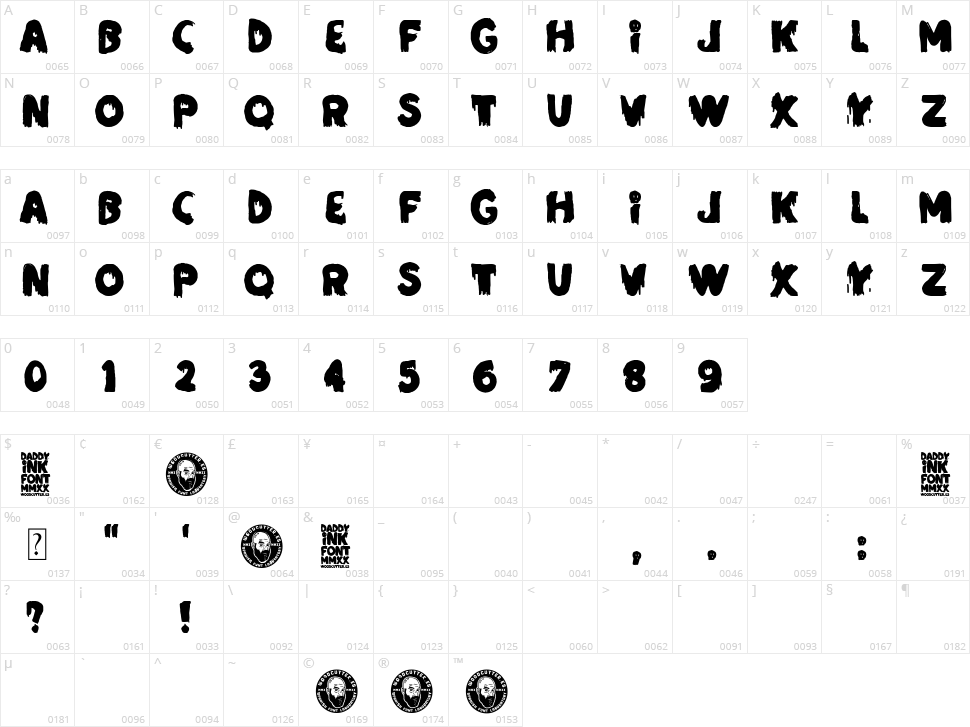 Daddy Ink Character Map