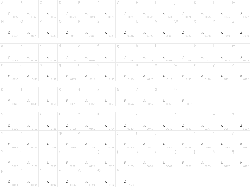 Dak Font Character Map