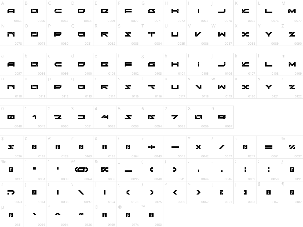 Darktech LDR Character Map