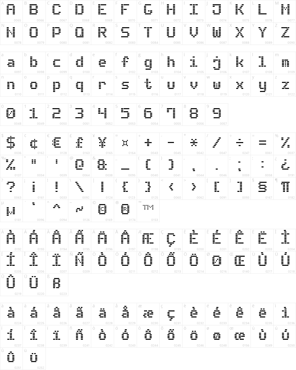 Dash Digital-7 Character Map