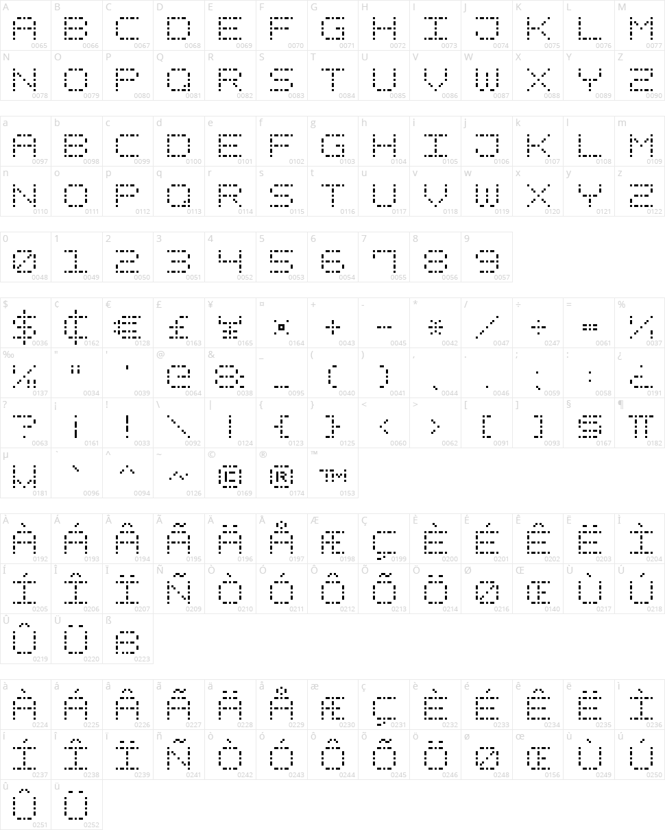 Dash Dot Square-7 Character Map