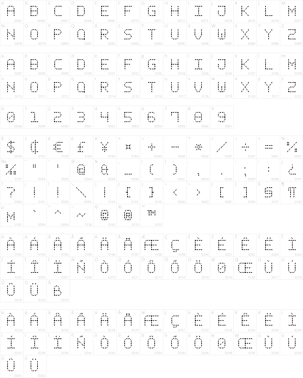 Dash Pixel-7 Character Map