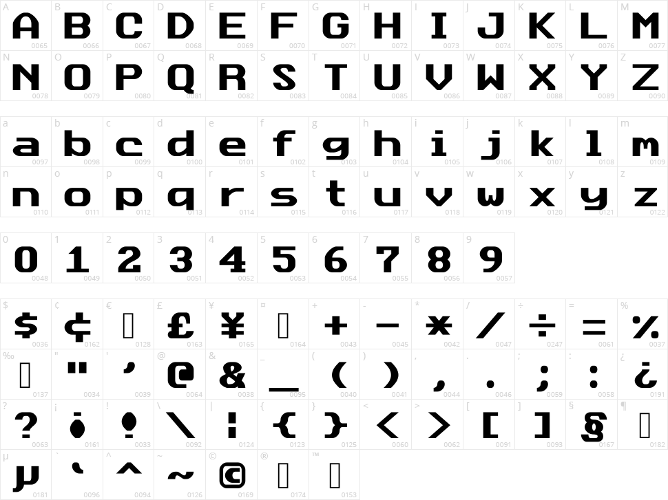 Data Sun Character Map