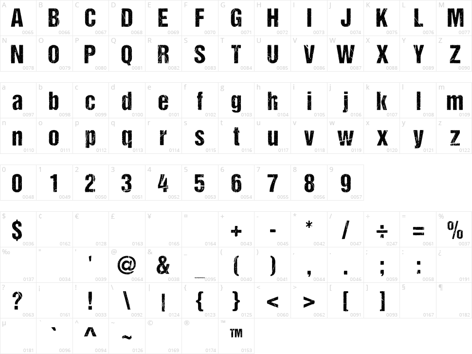 DCC Ash Character Map