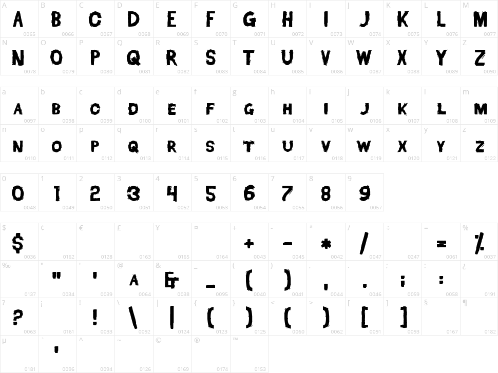 Dead Font Walking Character Map