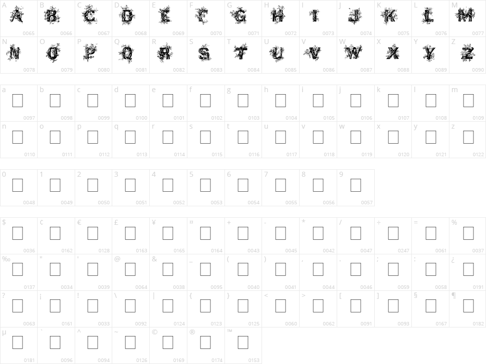 Deep Woods Initials Character Map