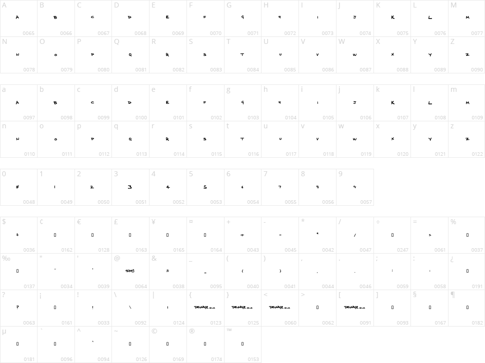 Delarge Marker Pen Character Map