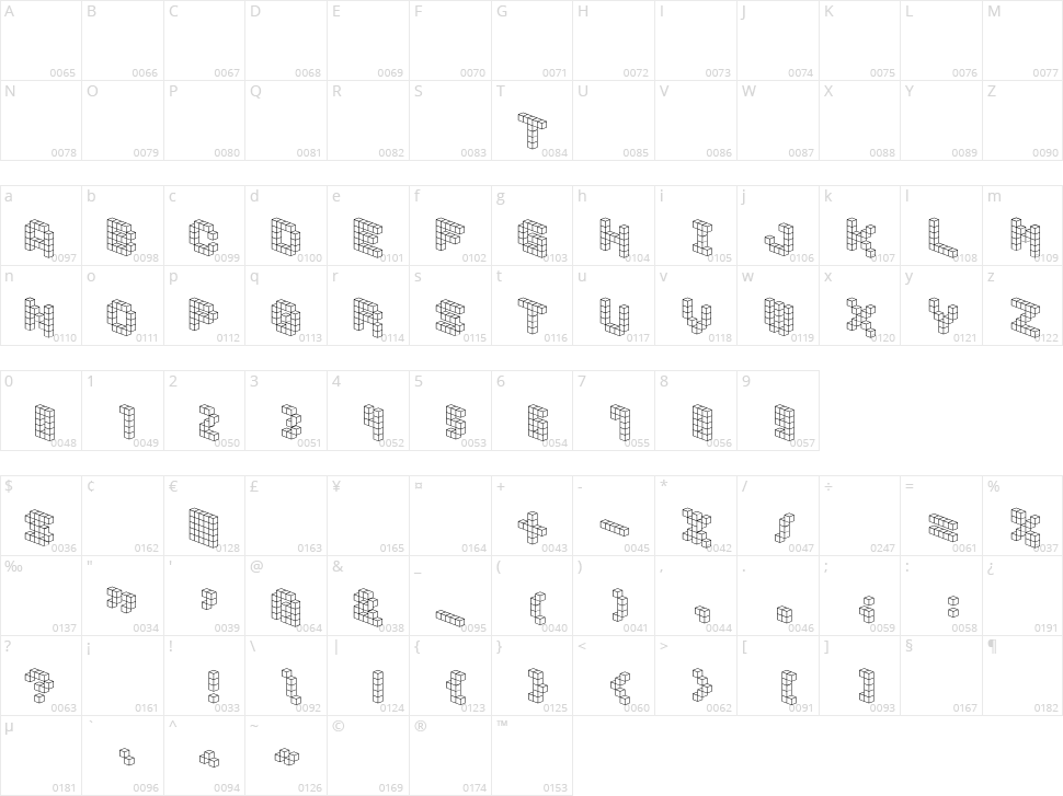 Demon Cubic Block Font Character Map