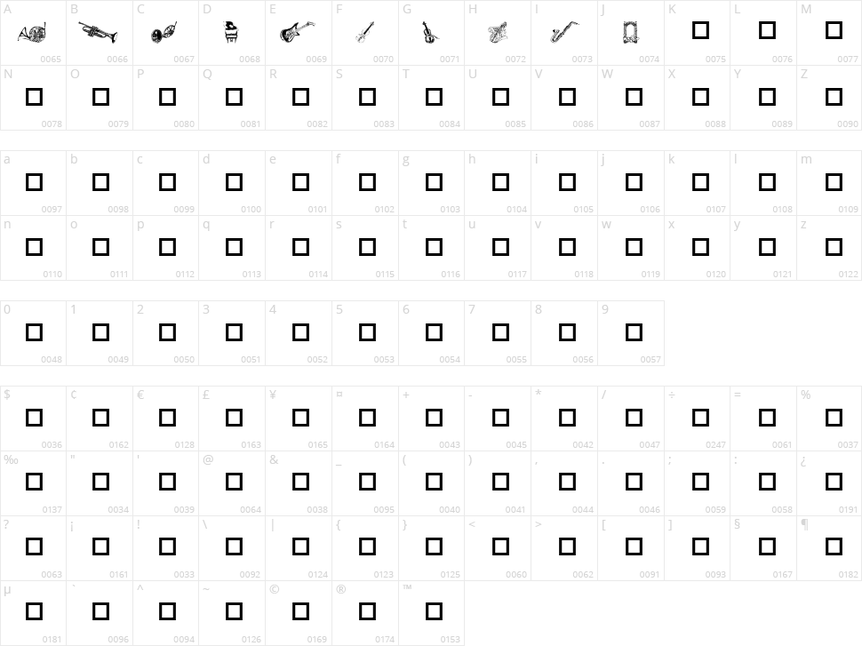 Destiny's Music Dings Character Map