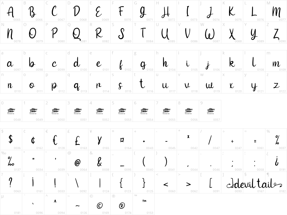 Devil Tail Character Map