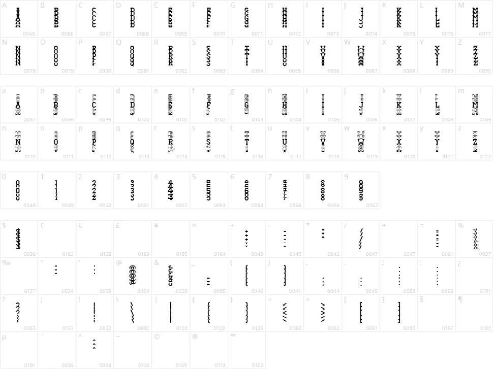 Dezire Stacked Character Map