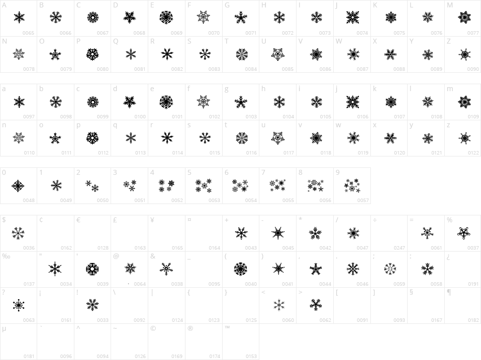 DH Snowflakes Character Map